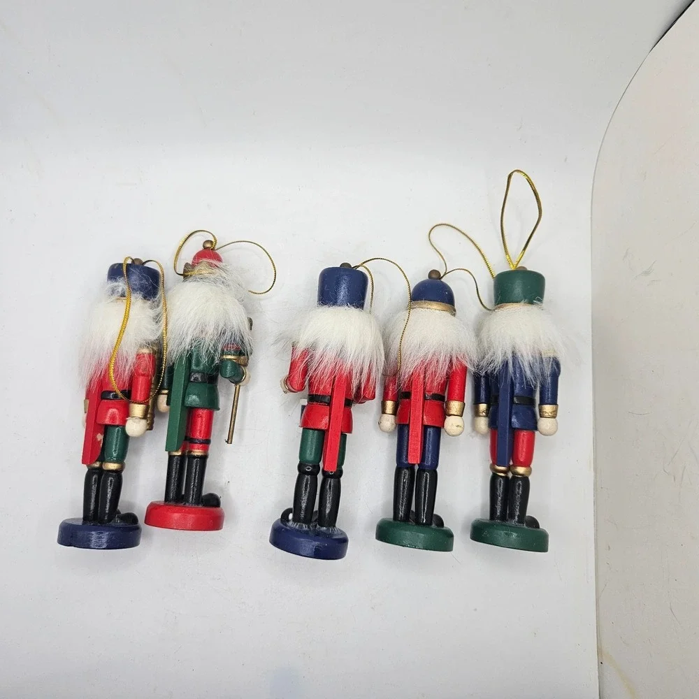Lot of 5 Wooden Nutcracker Christmas Ornaments 4.5